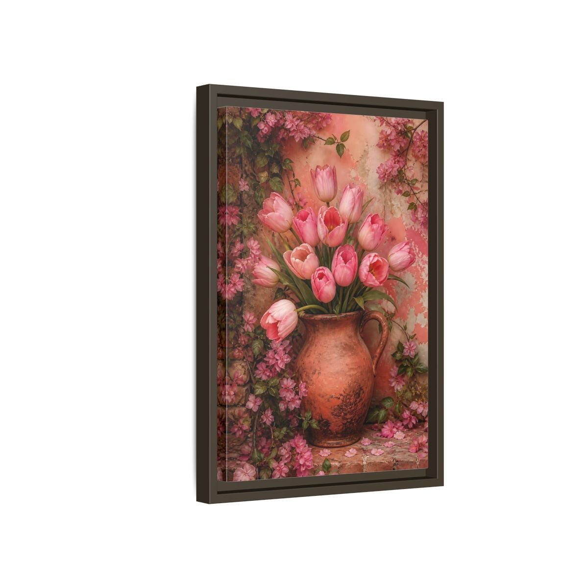 Floral Pink Tulips Framed Canvas Print – Living Room, Above Console Table - YesArtYes