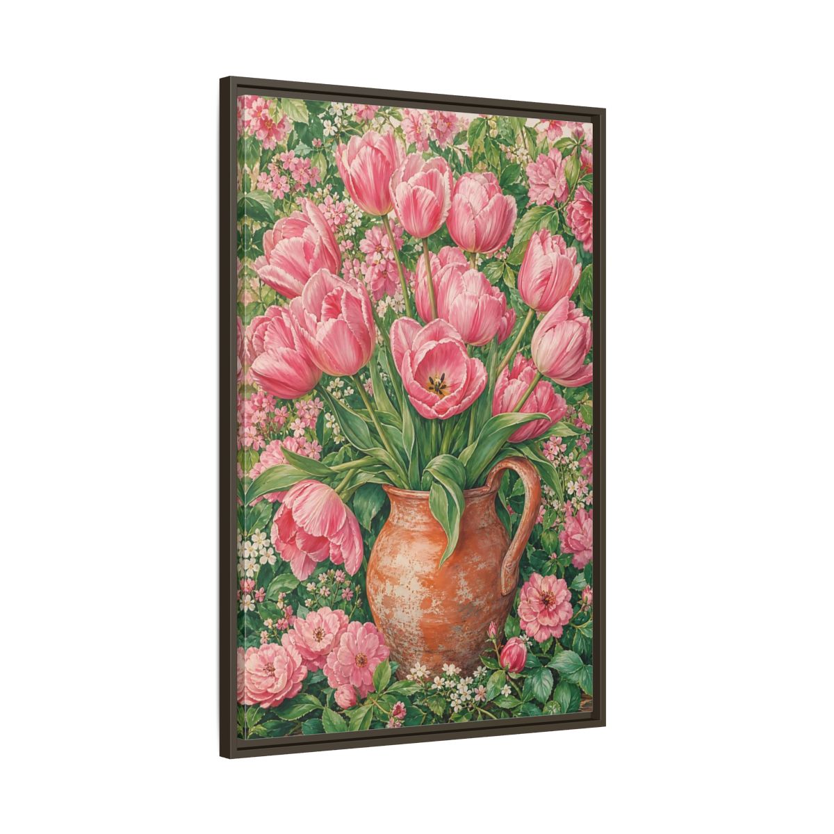 Main Mockup. Floral Pink Tulips Pink Floral shown as framed canvas print