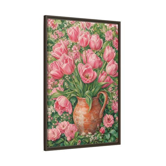 Main Mockup. Floral Pink Tulips Pink Floral shown as framed canvas print