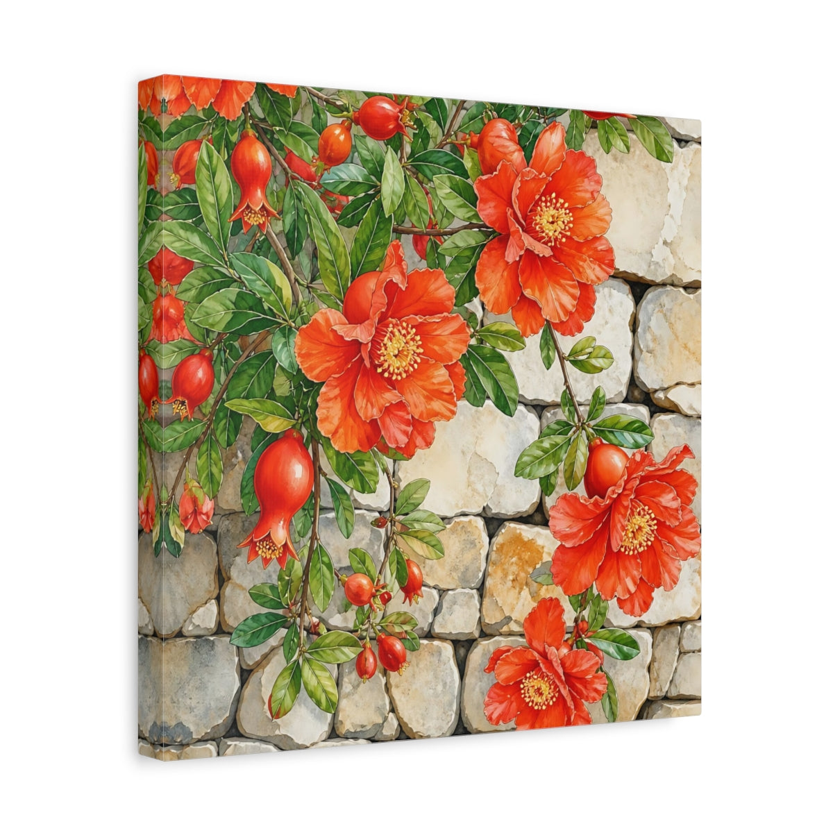 Side Mockup 7. Floral Pomegranate Flowers Red Pomegranate shown as stretched canvas wall art
