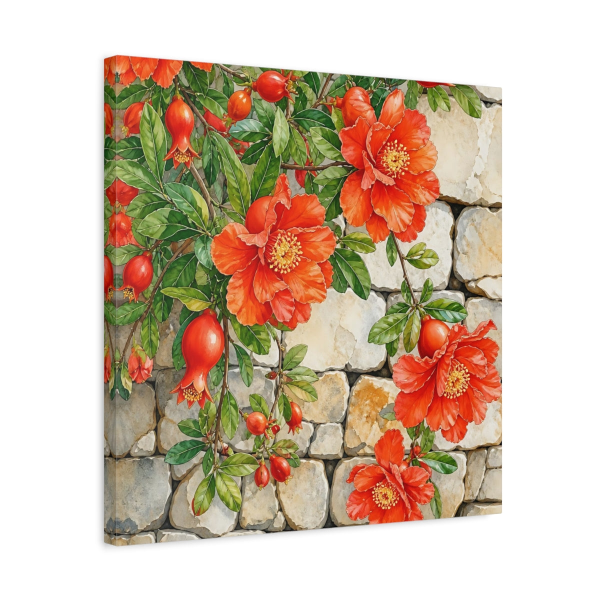 Side Mockup 5. Floral Pomegranate Flowers Red Pomegranate shown as stretched canvas wall art