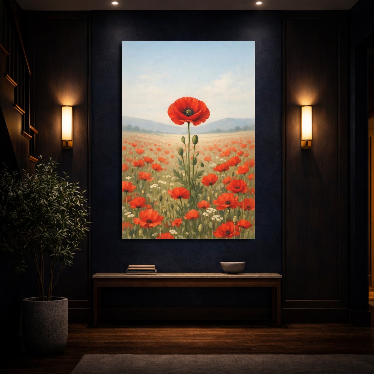 Mockup 3. Floral Poppies Red Poppies shown as stretched canvas wall art