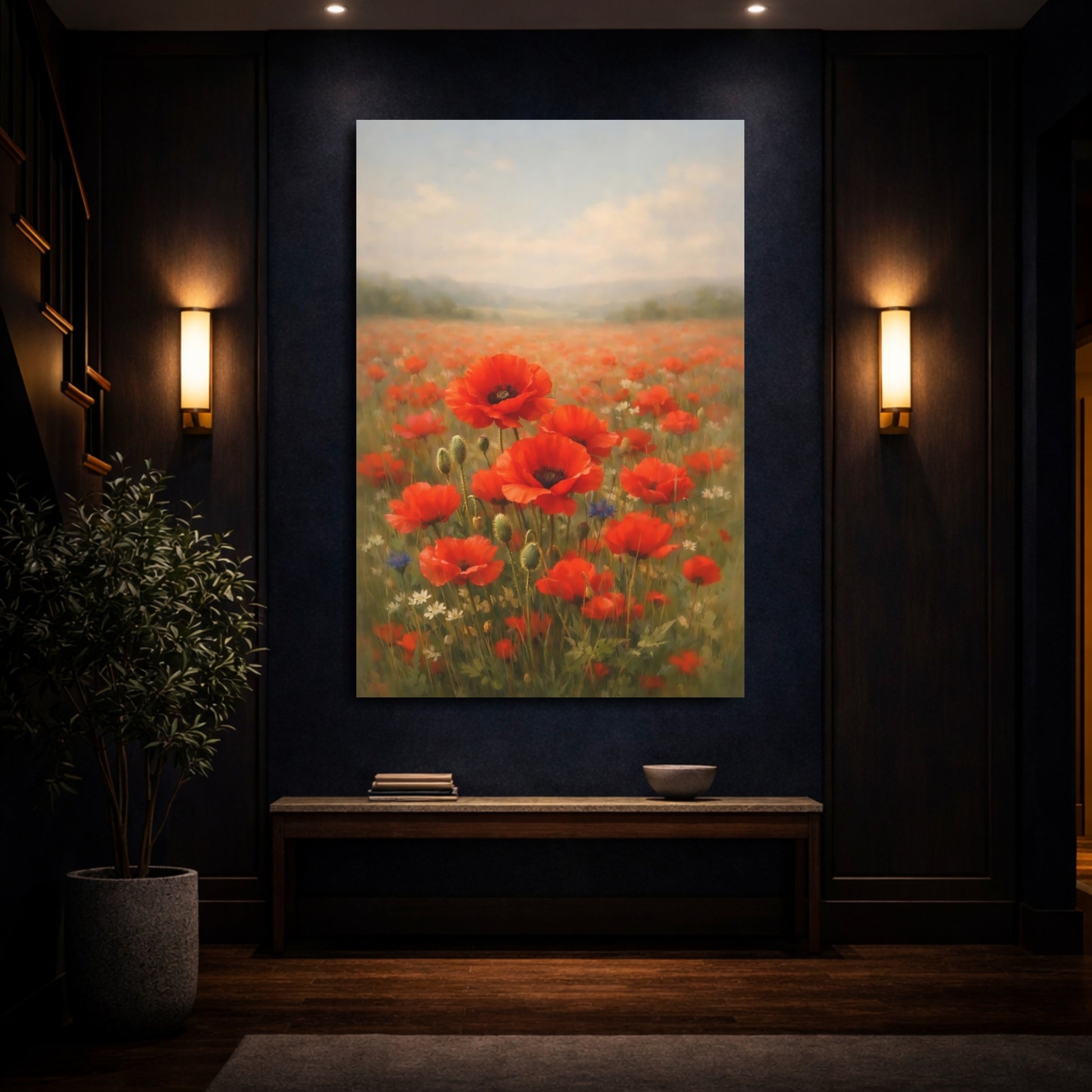 Mockup 3. Floral Poppies Red Poppy Field shown as stretched canvas wall art