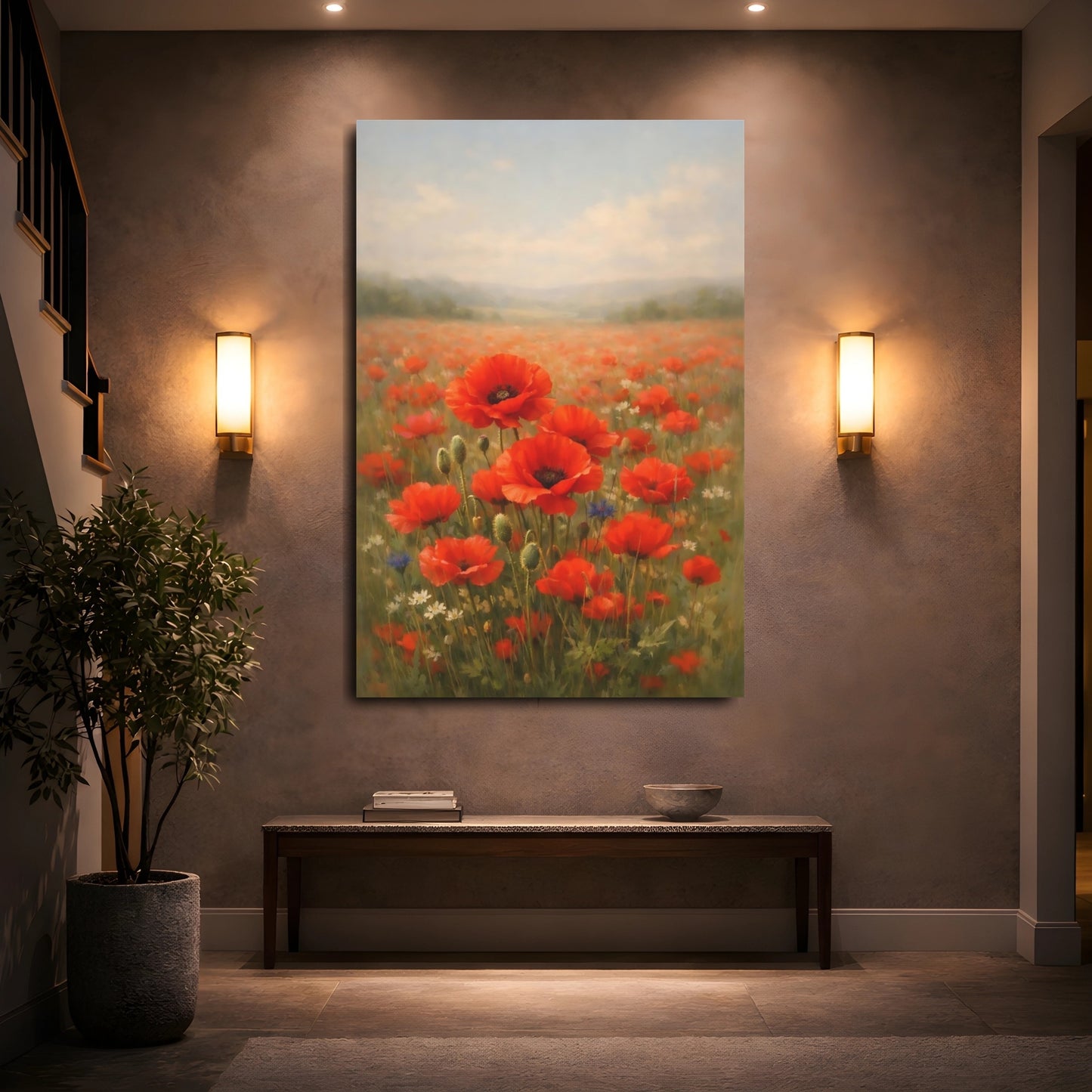 Mockup 4. Floral Poppies Red Poppy Field shown as stretched canvas wall art