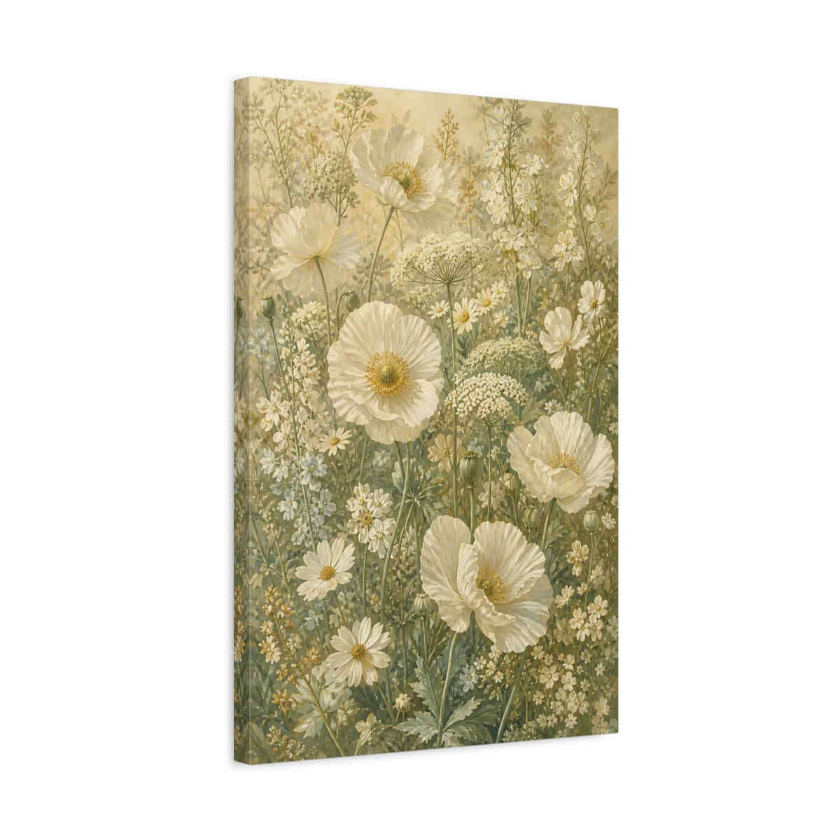 Side Mockup 3. Floral Poppies White Floral shown as canvas print