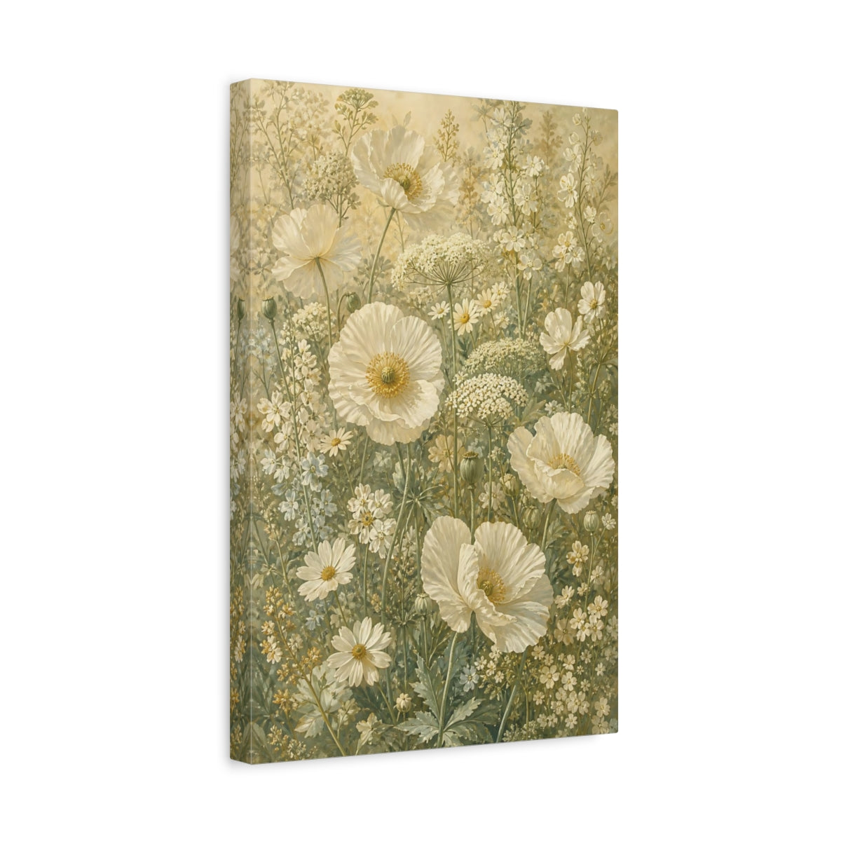 Side Mockup 4. Floral Poppies White Floral shown as canvas print
