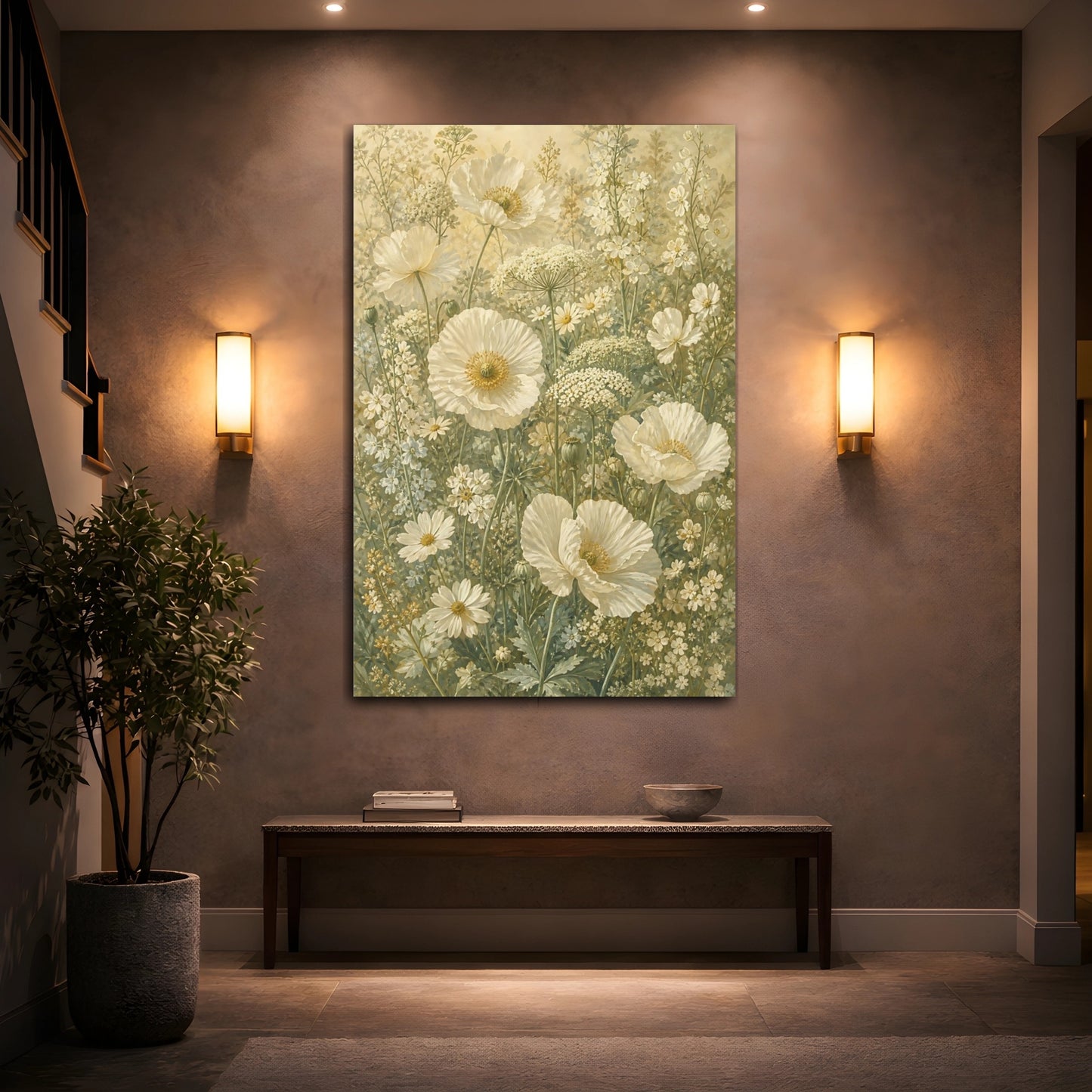 Mockup 2. Floral Poppies White Floral shown as canvas print