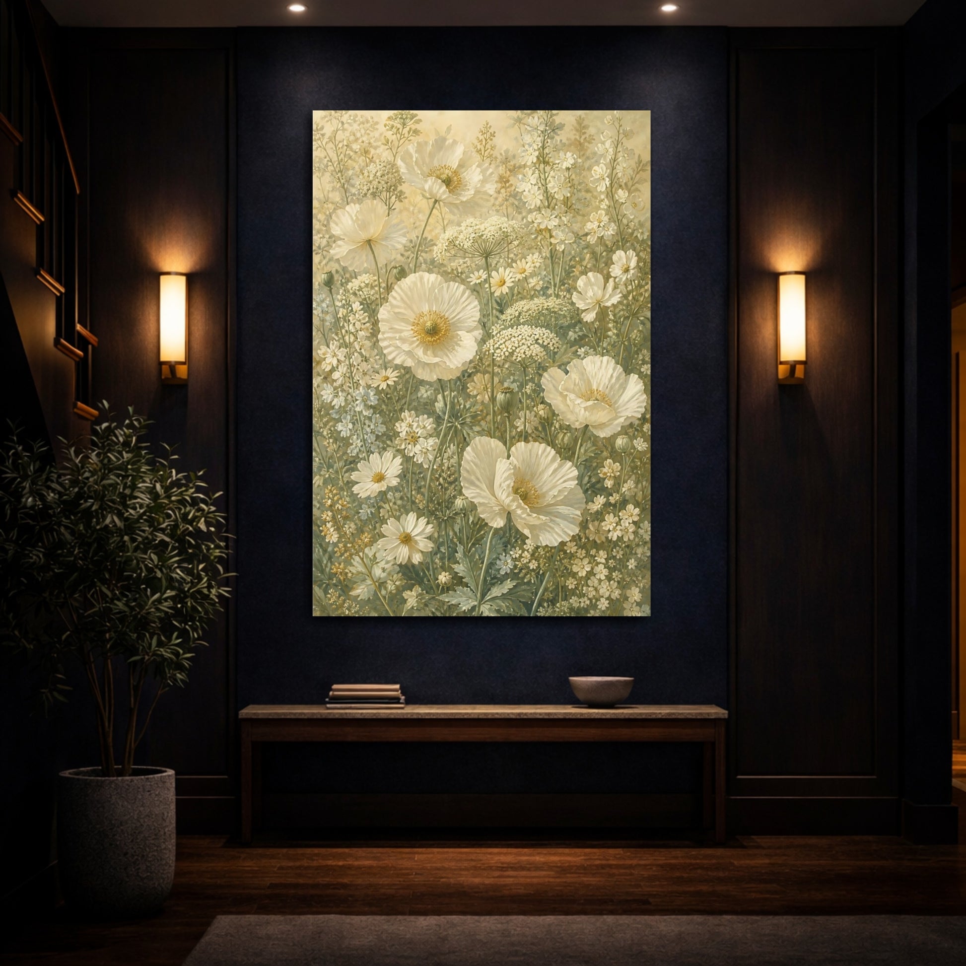 Mockup 4. Floral Poppies White Floral shown as canvas print