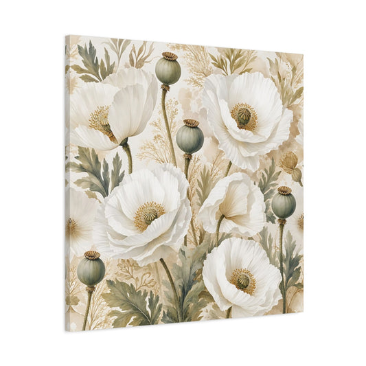 Main Mockup. Floral Poppies White Poppies Floral shown as stretched canvas wall art