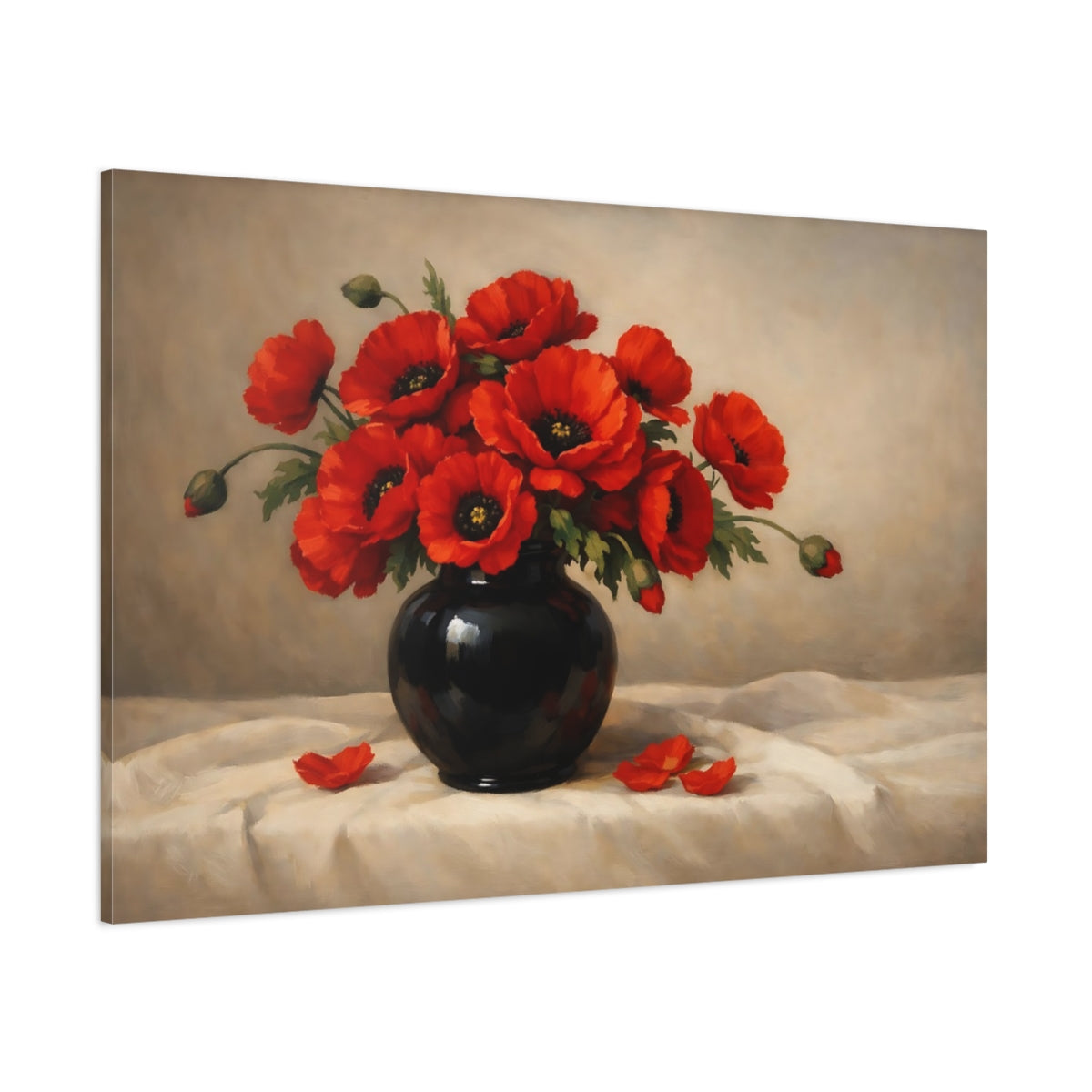 Main Mockup. Floral Poppy Bouquet Red Poppies Still Life shown as stretched canvas wall art