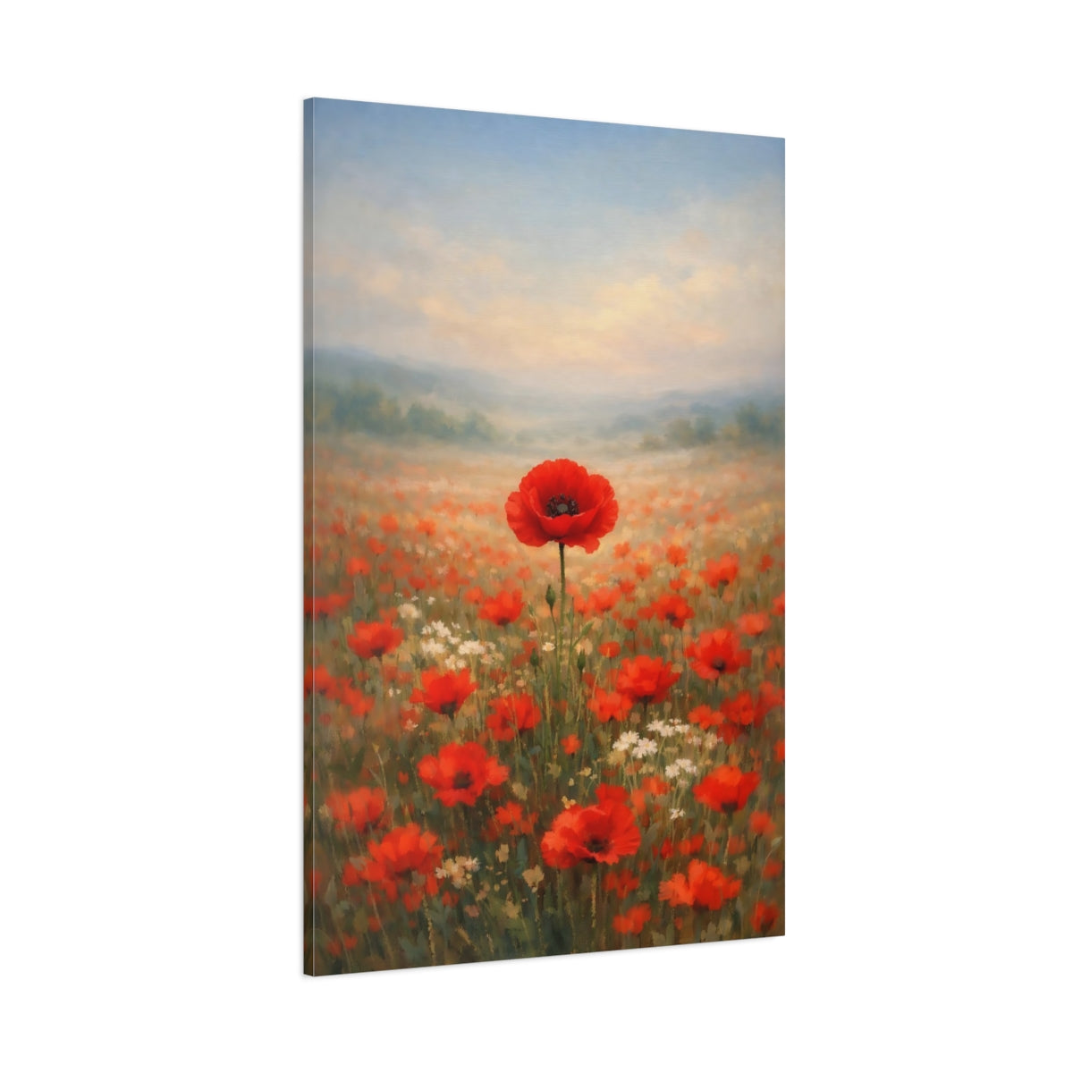 Floral Poppy Field Red Poppies shown as stretched canvas wall art