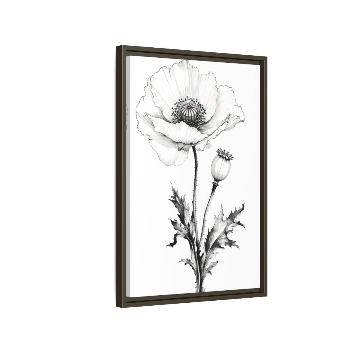 Floral Poppy Flower Black And White Framed Canvas Print – botanical Living Room, Above Fireplace - YesArtYes