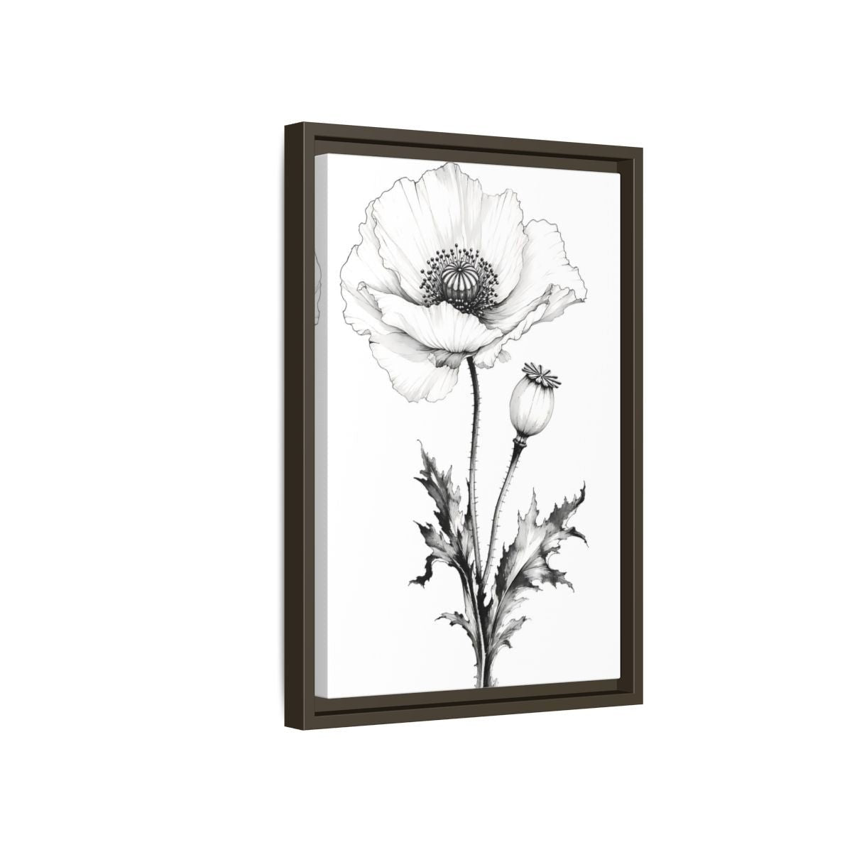 Floral Poppy Flower Black And White Framed Canvas Print – botanical Living Room, Above Fireplace - YesArtYes
