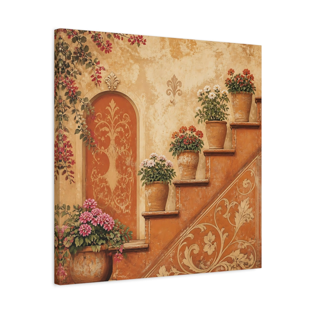 Side Mockup 4. Floral Potted Flowers Rustic Potted Flowers shown as stretched canvas wall art