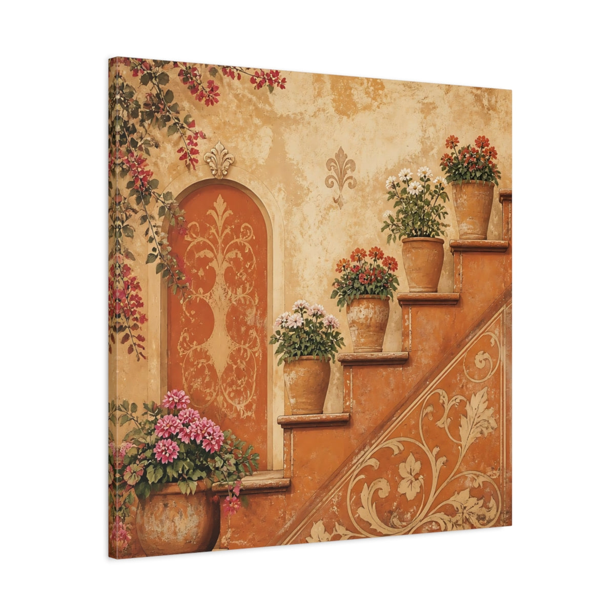 Side Mockup 3. Floral Potted Flowers Rustic Potted Flowers shown as stretched canvas wall art