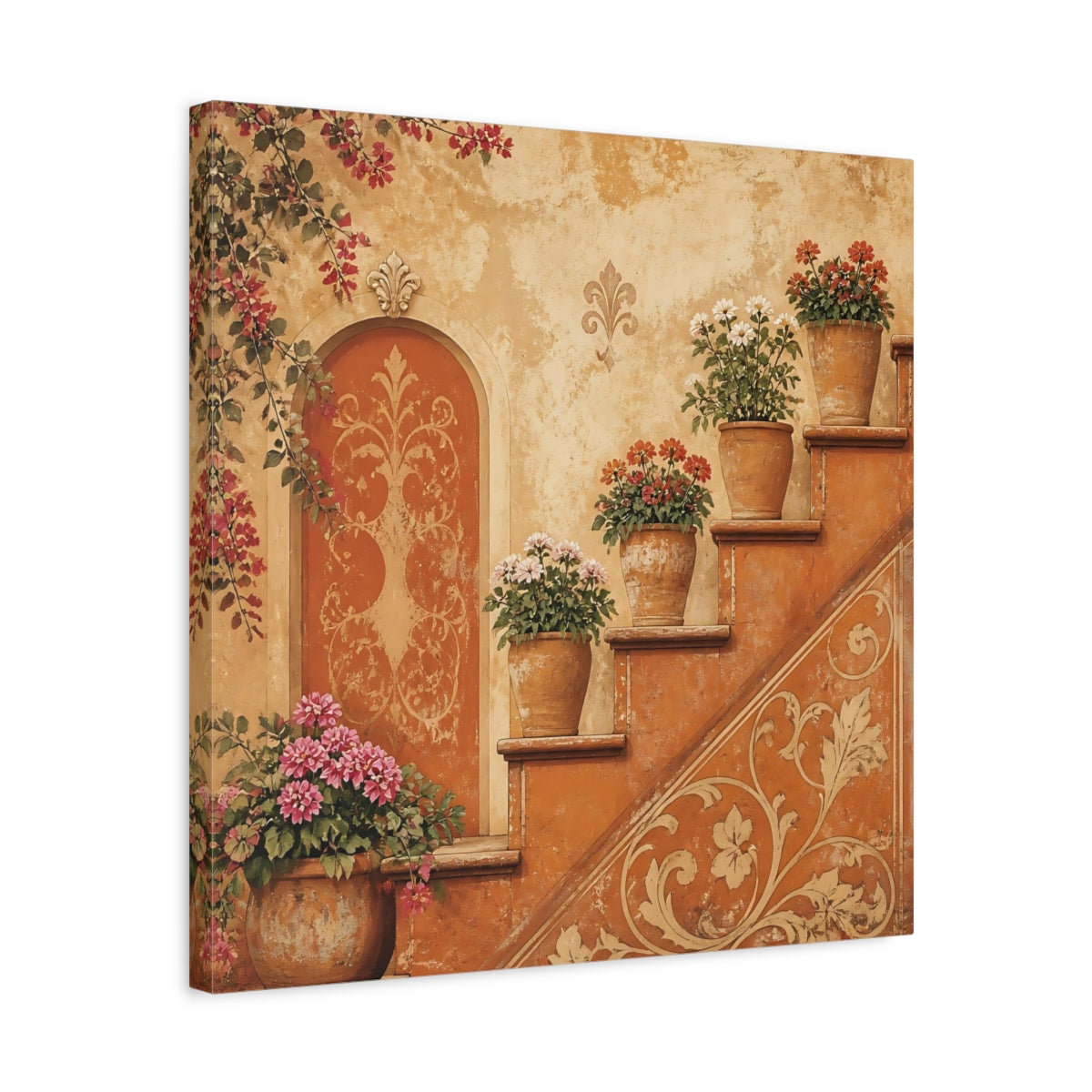 Side Mockup 5. Floral Potted Flowers Rustic Potted Flowers shown as stretched canvas wall art