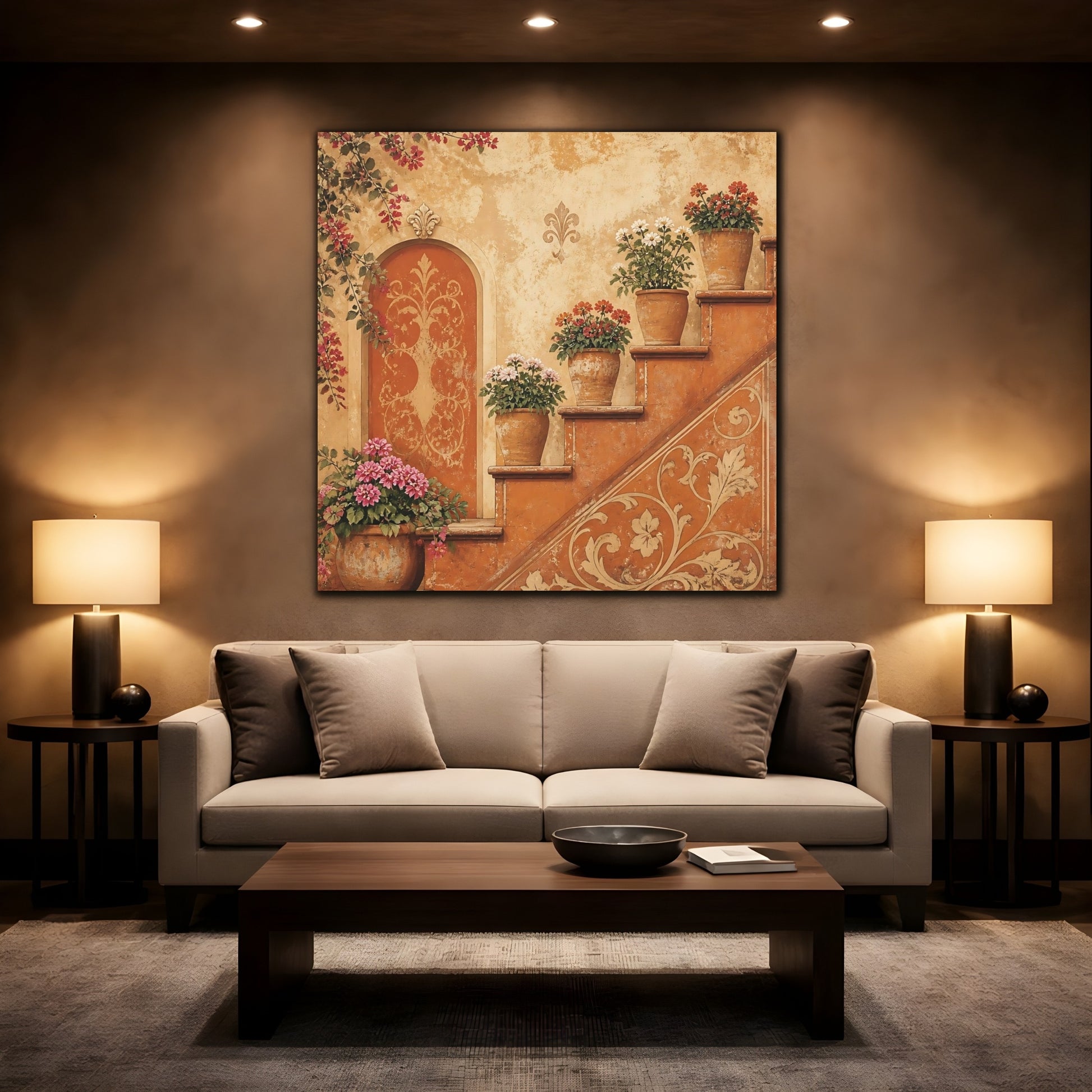 Mockup 2. Floral Potted Flowers Rustic Potted Flowers shown as stretched canvas wall art
