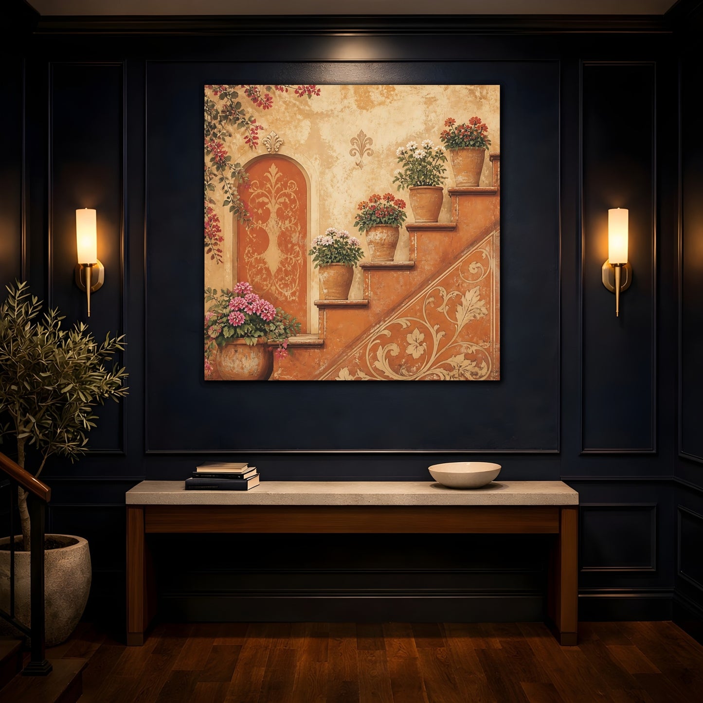 Mockup 4. Floral Potted Flowers Rustic Potted Flowers shown as stretched canvas wall art