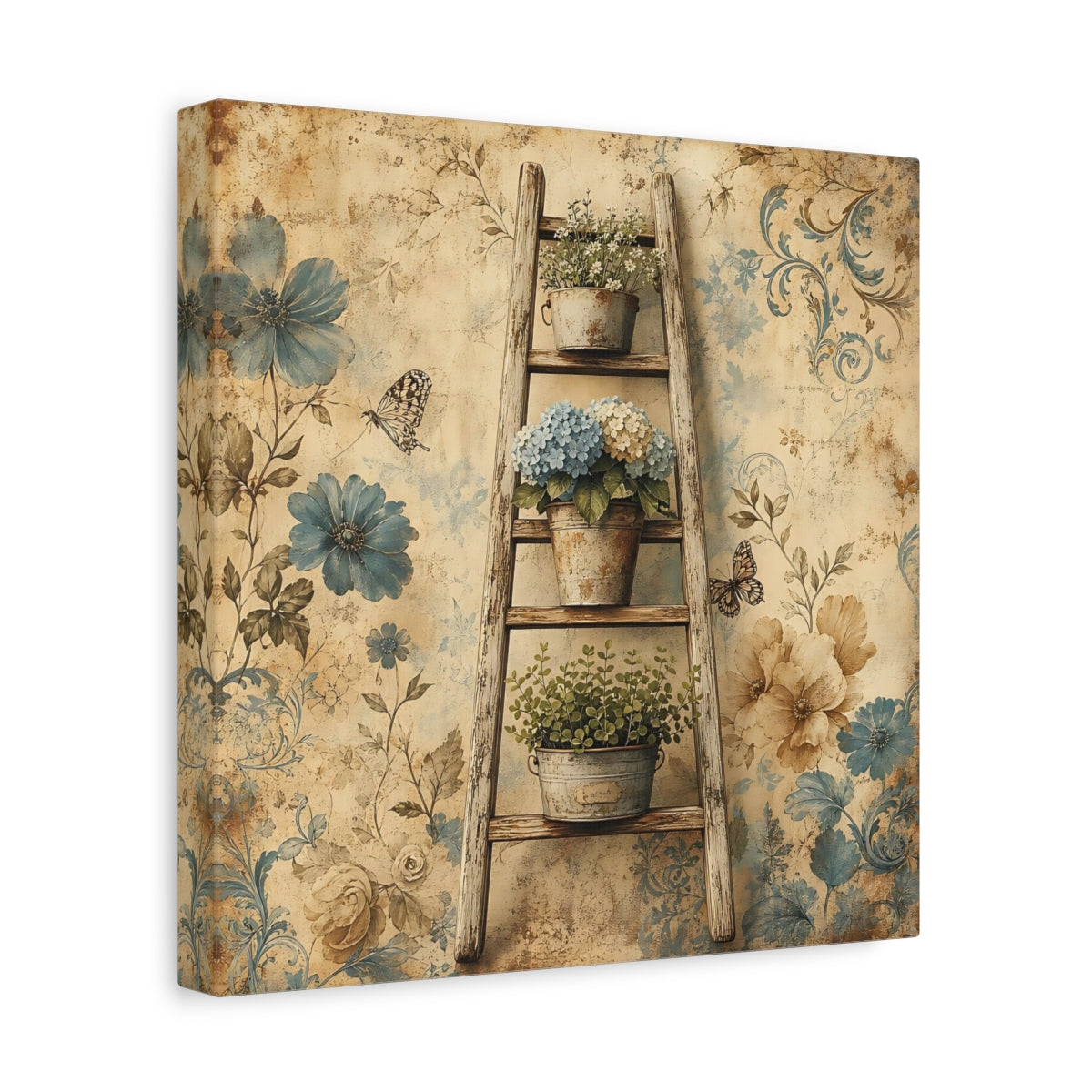 Side Mockup 8. Floral Potted Flowers Vintage Floral shown as stretched canvas wall art