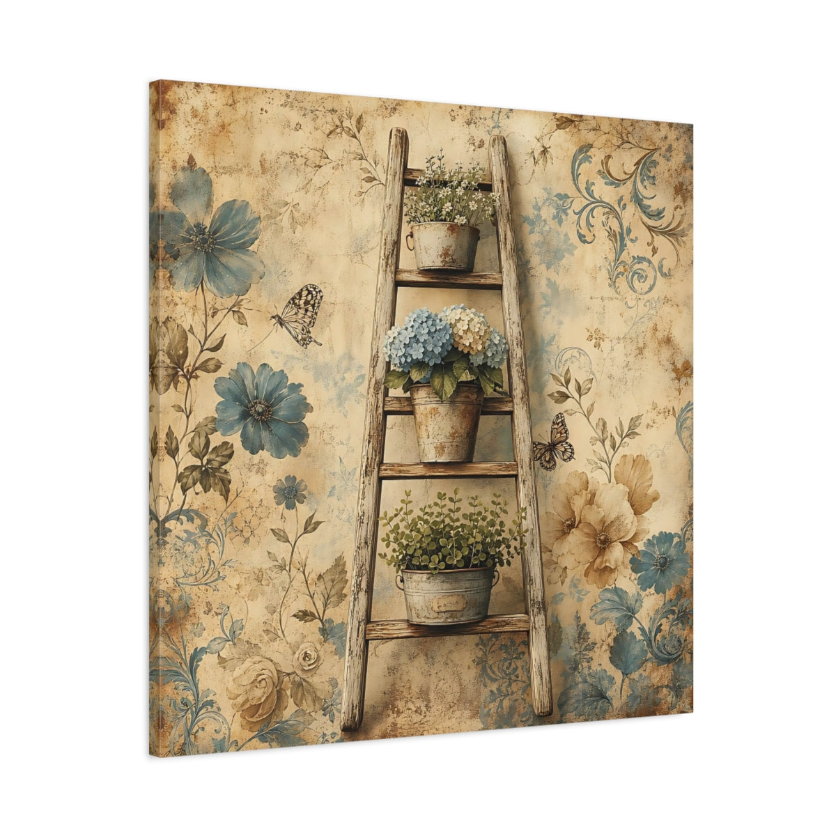 Main Mockup. Floral Potted Flowers Vintage Floral shown as stretched canvas wall art