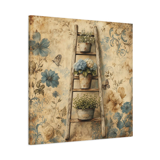 Main Mockup. Floral Potted Flowers Vintage Floral shown as stretched canvas wall art