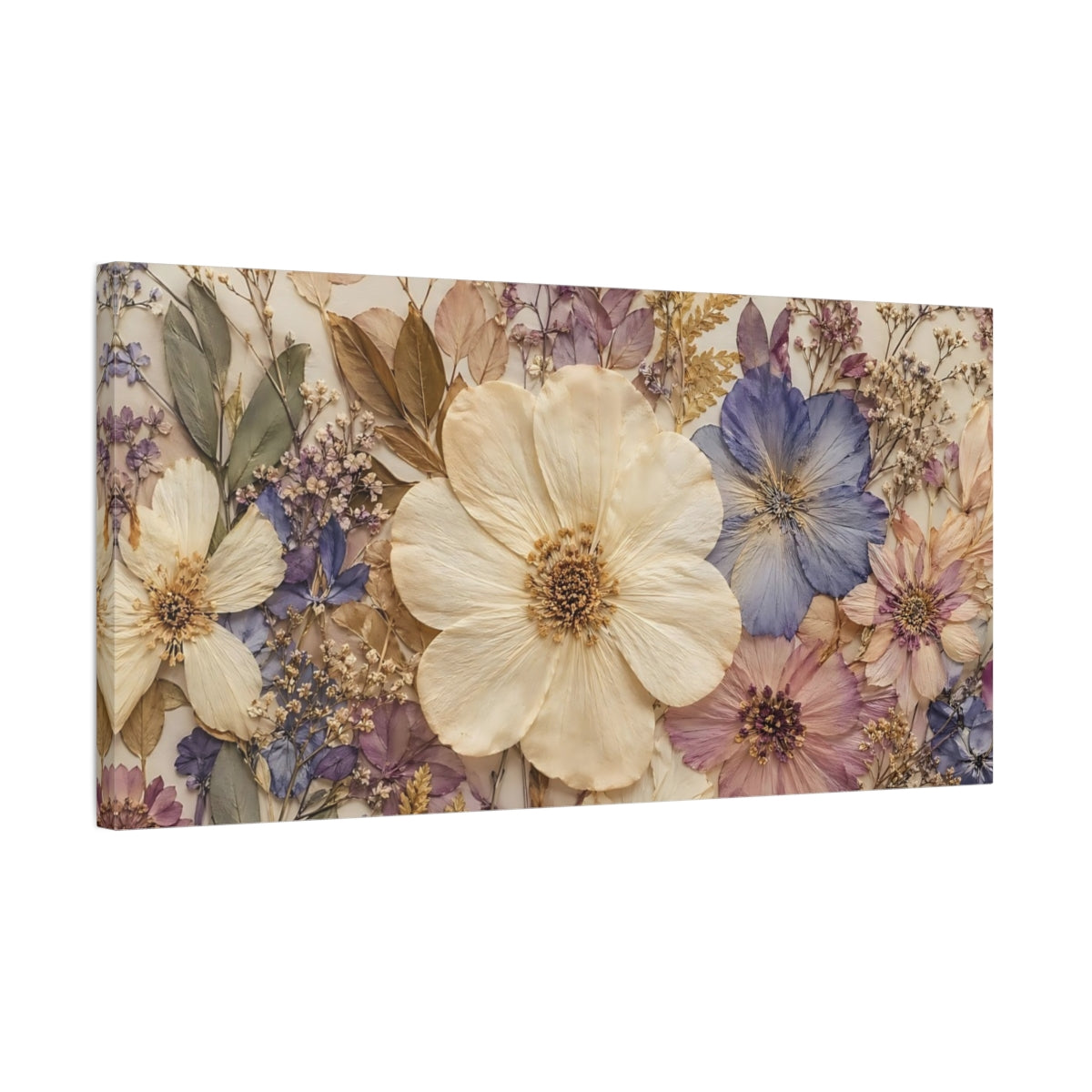Side Mockup 1. Floral Pressed Flowers Pastel Floral shown as stretched canvas wall art