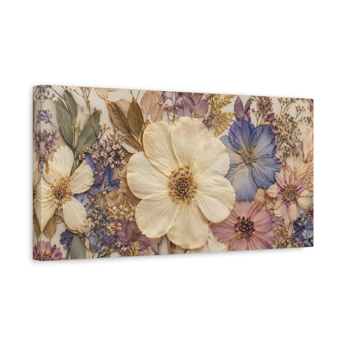Side Mockup 3. Floral Pressed Flowers Pastel Floral shown as stretched canvas wall art