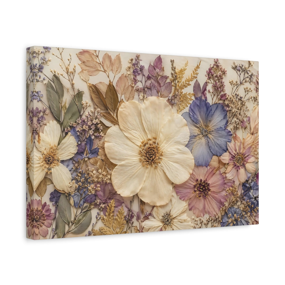Side Mockup 4. Floral Pressed Flowers Pastel Floral shown as stretched canvas wall art