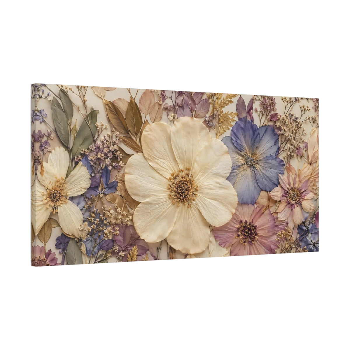 Main Mockup. Floral Pressed Flowers Pastel Floral shown as stretched canvas wall art