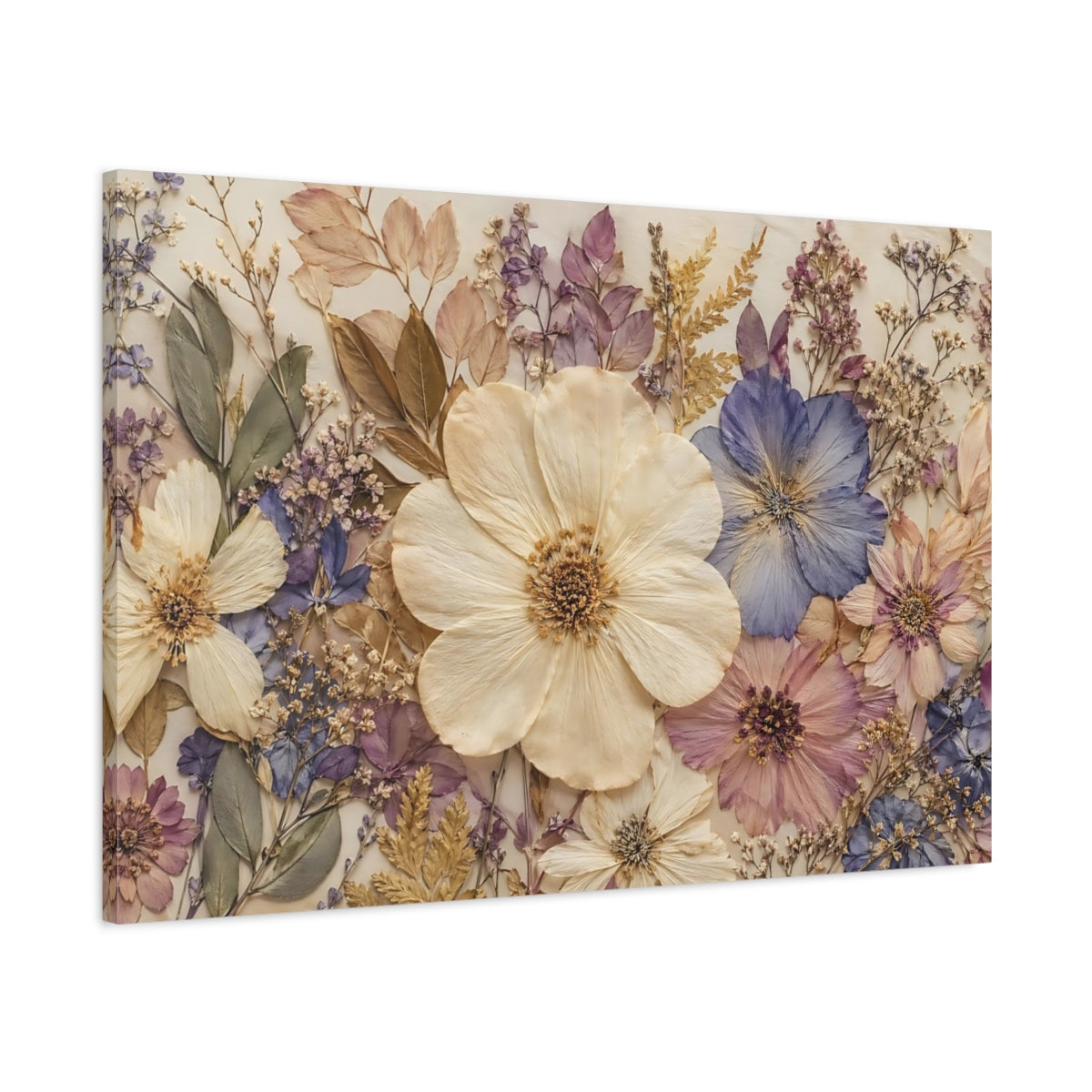 Main Mockup. Floral Pressed Flowers Pastel Floral shown as stretched canvas wall art