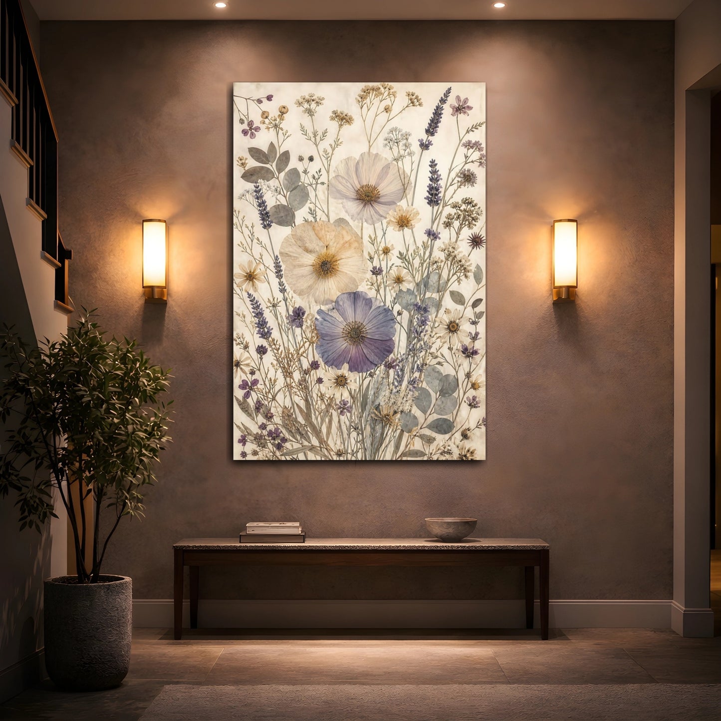 Mockup 2. Floral Pressed Flowers Pressed Floral shown as stretched canvas wall art