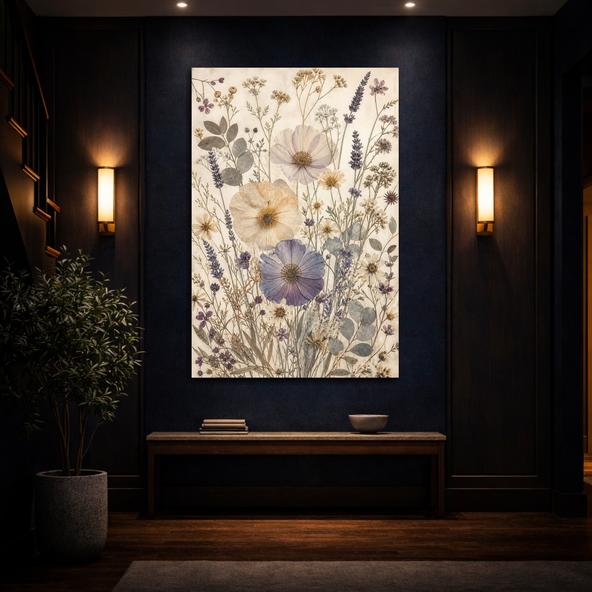 Mockup 4. Floral Pressed Flowers Pressed Floral shown as stretched canvas wall art