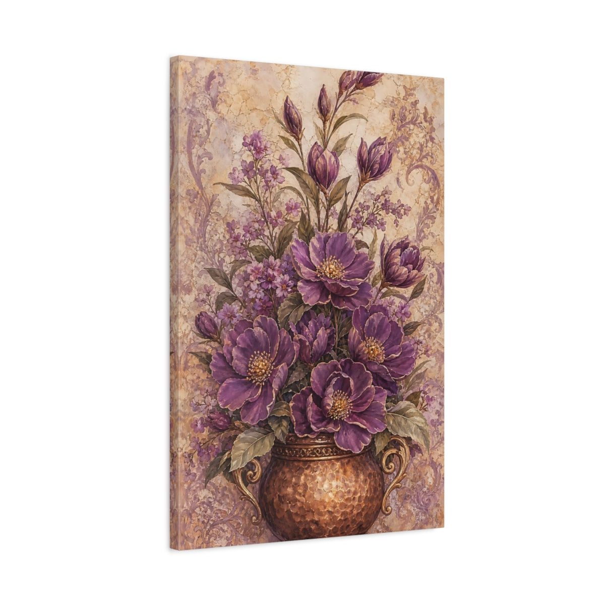 Side Mockup 2. Floral Purple Flowers Purple Floral Vase shown as canvas print