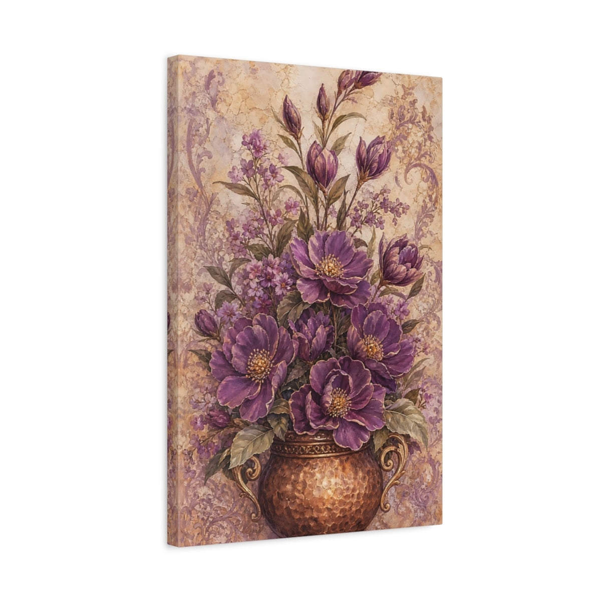 Side Mockup 3. Floral Purple Flowers Purple Floral Vase shown as canvas print