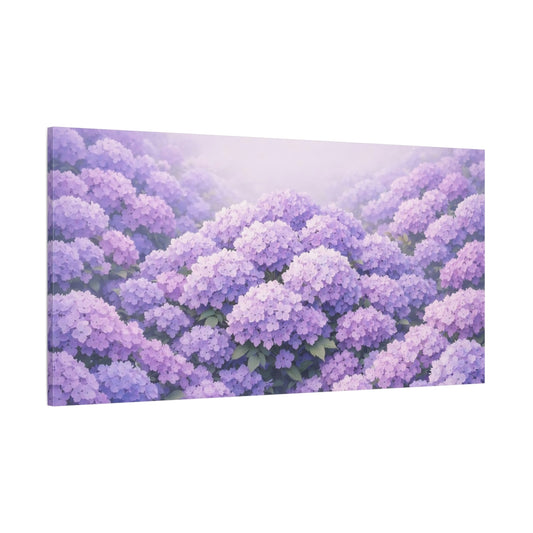 Main Mockup. Floral Purple Hydrangeas Purple Hydrangea shown as stretched canvas wall art