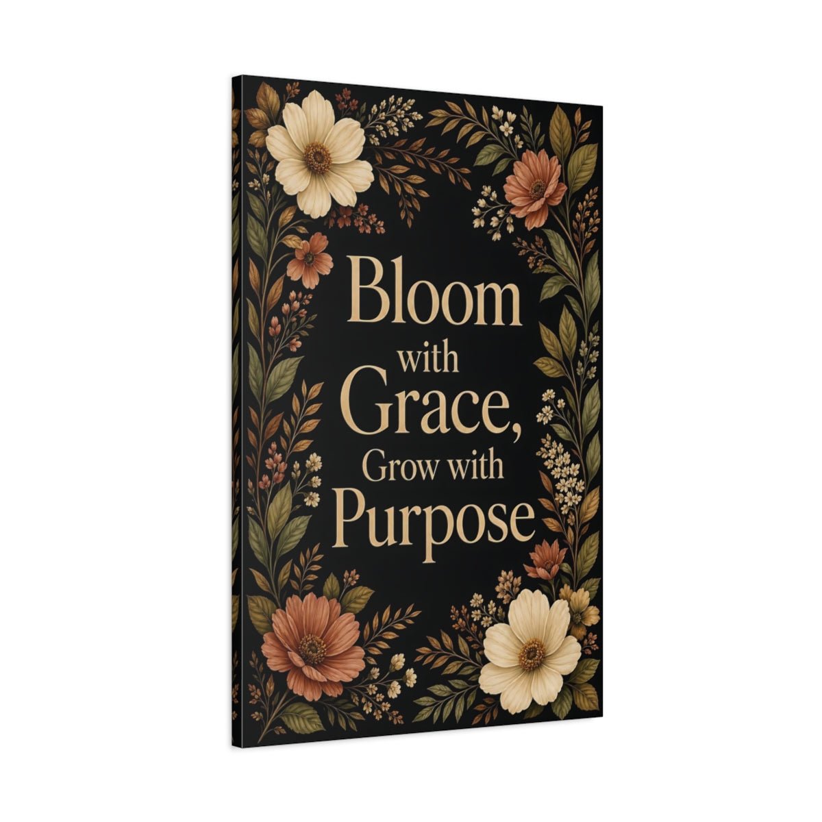 Floral Quote Black And Gold Canvas Wall Art Print – Decorative Living Room, Above Fireplace - YesArtYes