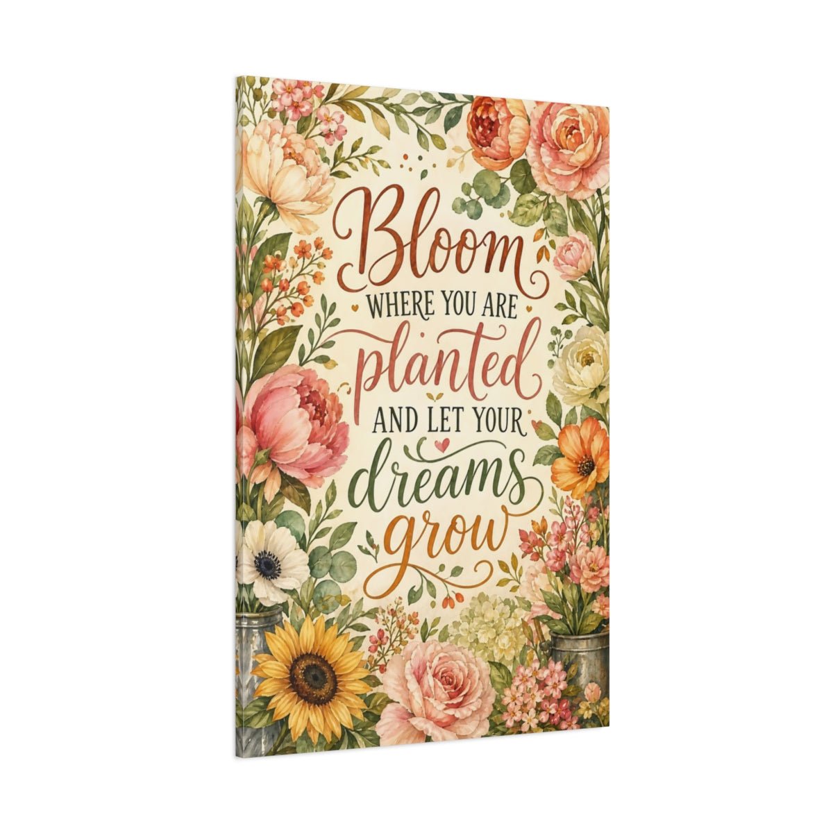 Floral Quote Pastel Canvas Print – Watercolor Living Room, Above Fireplace - YesArtYes