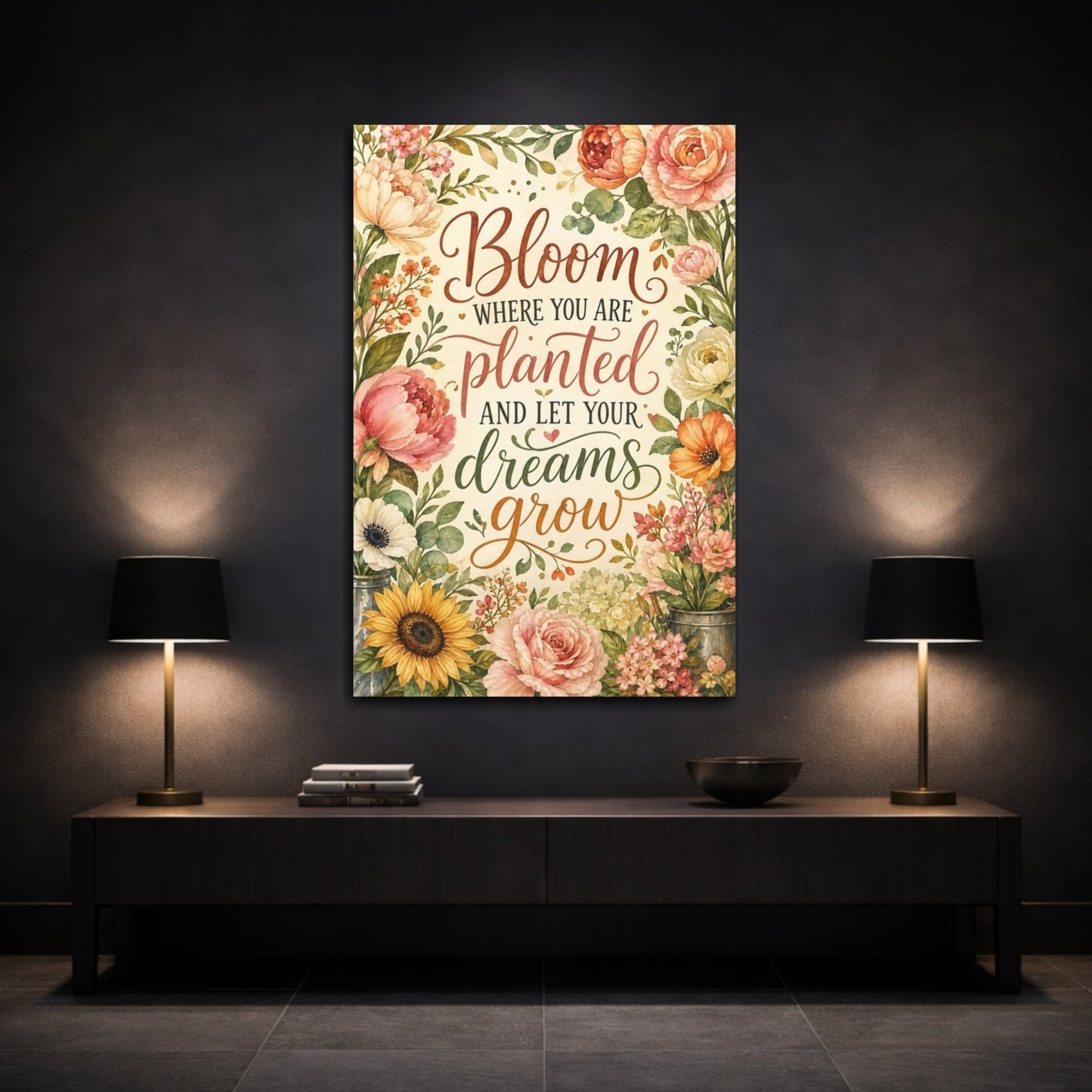Floral Quote Pastel Canvas Print – Watercolor Living Room, Above Fireplace - YesArtYes