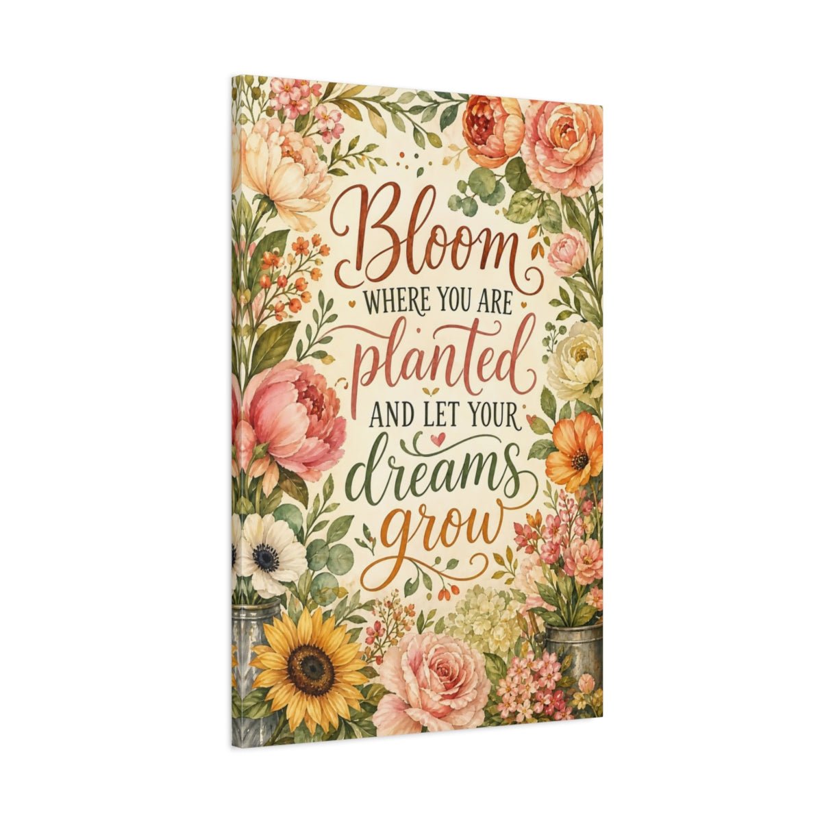 Floral Quote Pastel Canvas Print – Watercolor Living Room, Above Fireplace - YesArtYes