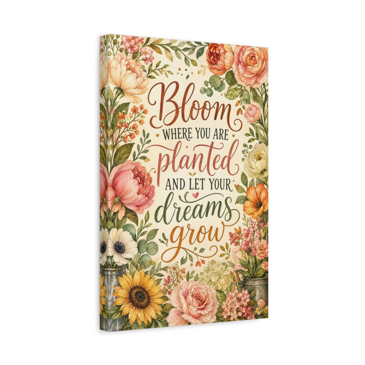 Floral Quote Pastel Canvas Print – Watercolor Living Room, Above Fireplace - YesArtYes
