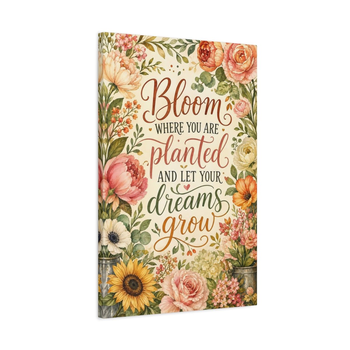 Floral Quote Pastel Canvas Print – Watercolor Living Room, Above Fireplace - YesArtYes
