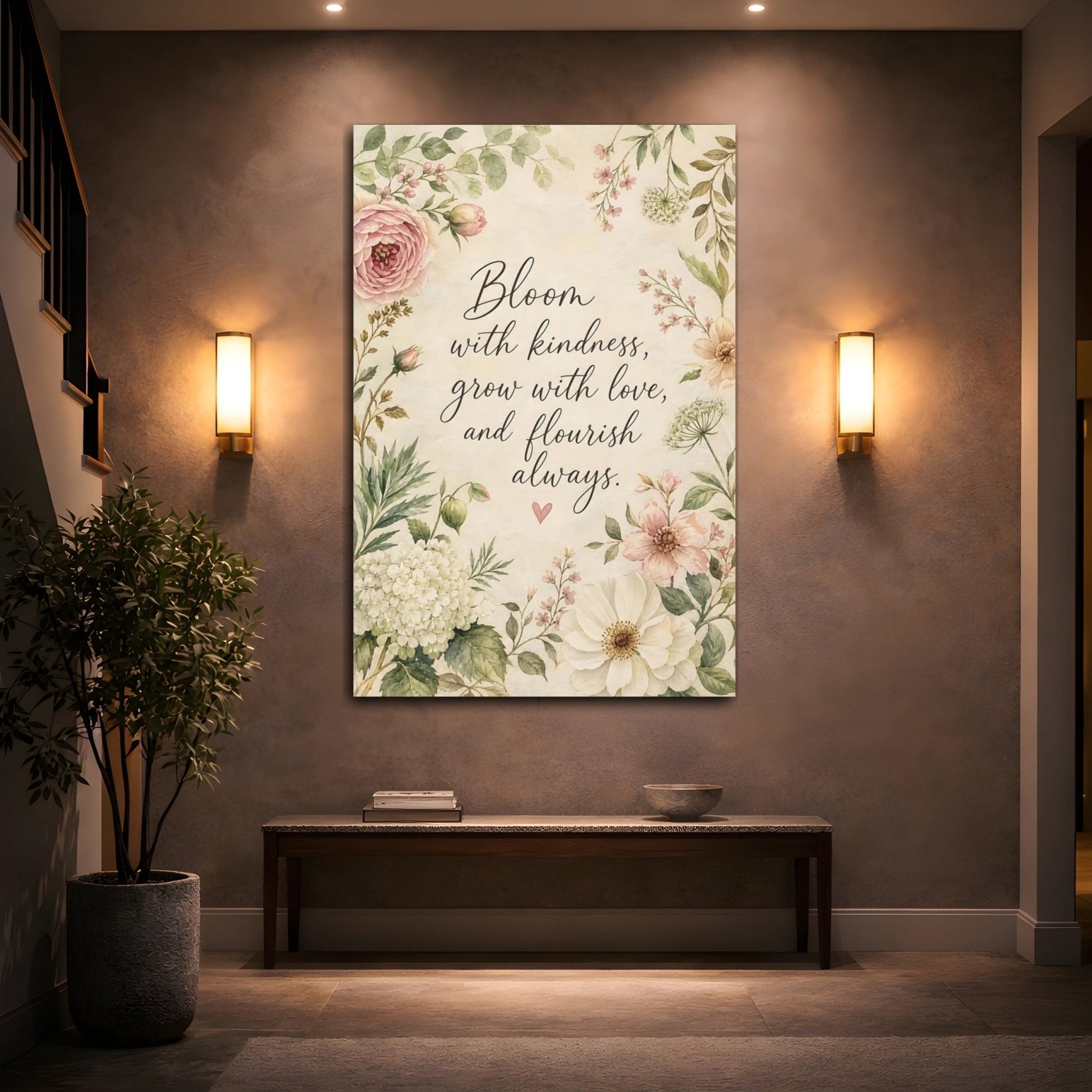 Floral Quote Pastel Canvas Wall Art Print – Living Room Decor, Above Sofa - YesArtYes