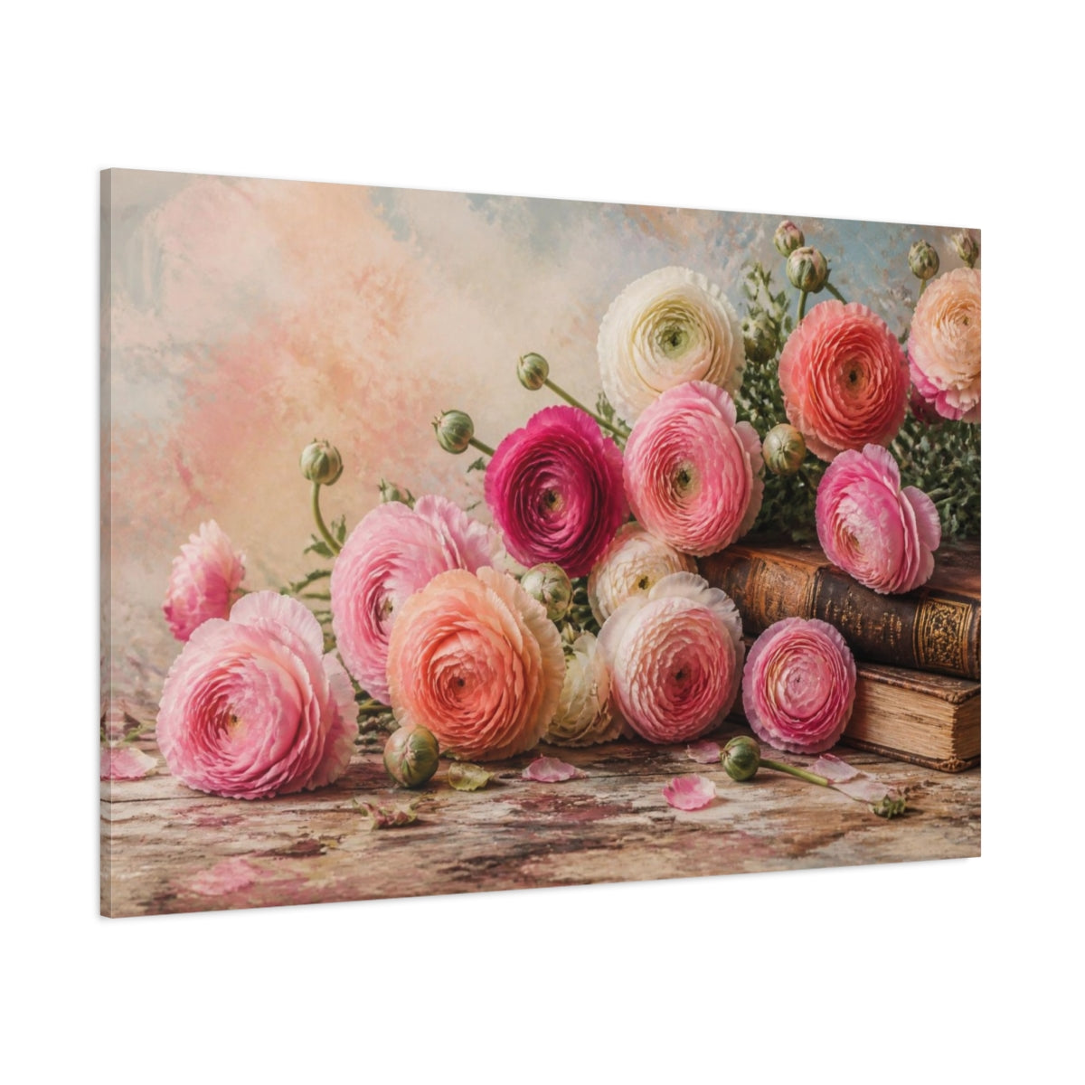 Side Mockup 1. Floral Ranunculus Bouquet shown as canvas print