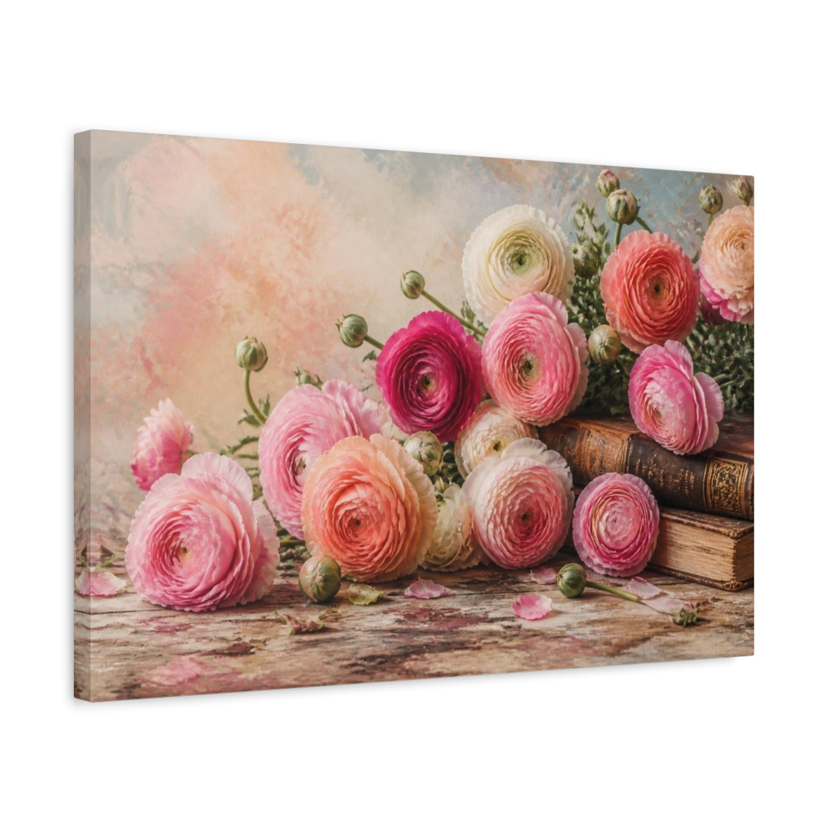 Side Mockup 3. Floral Ranunculus Bouquet shown as canvas print