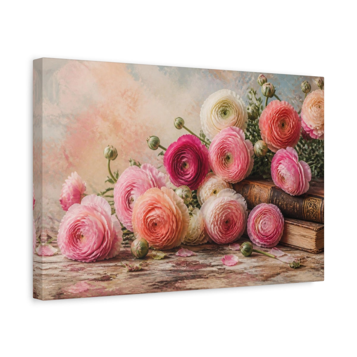 Side Mockup 4. Floral Ranunculus Bouquet shown as canvas print