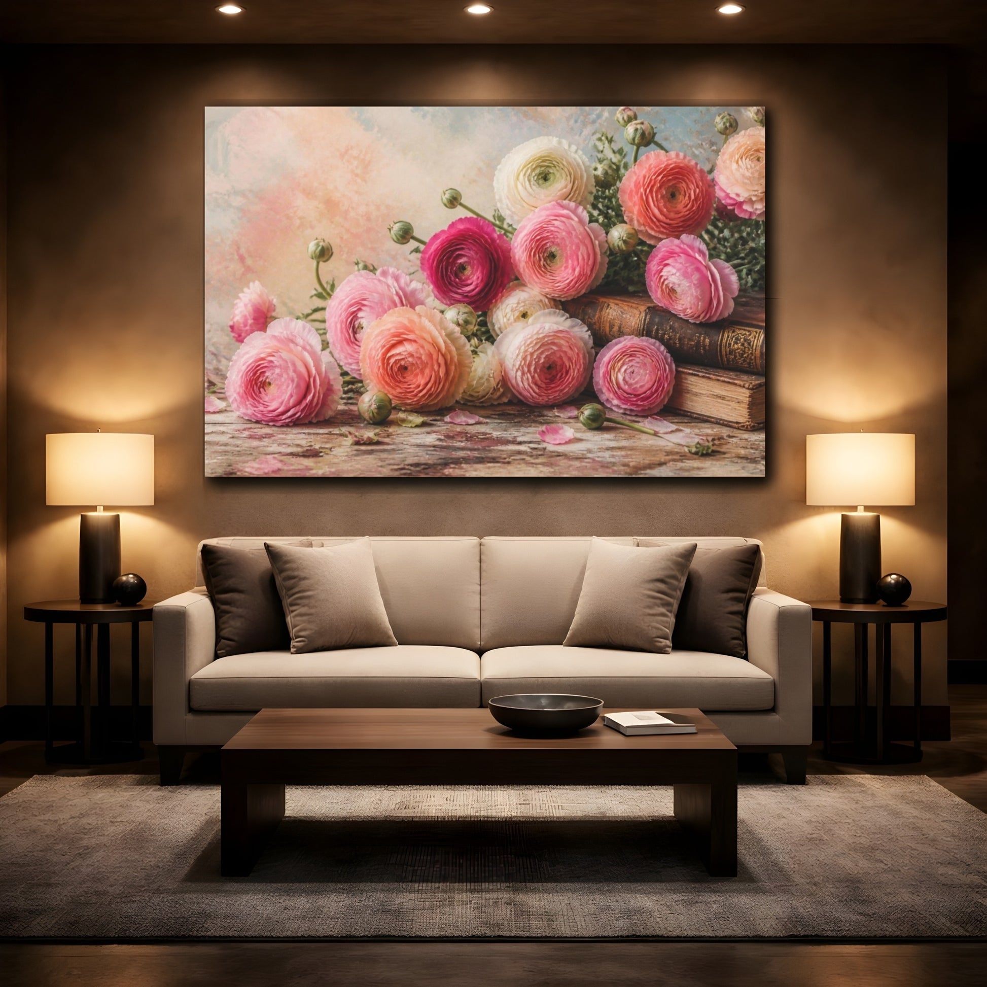 Mockup 2. Floral Ranunculus Bouquet shown as canvas print