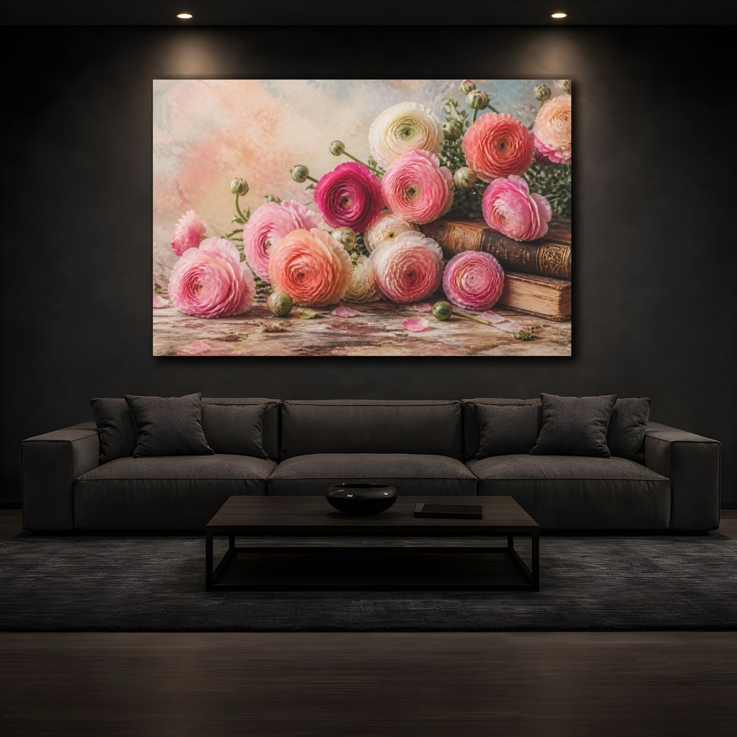 Mockup 3. Floral Ranunculus Bouquet shown as canvas print
