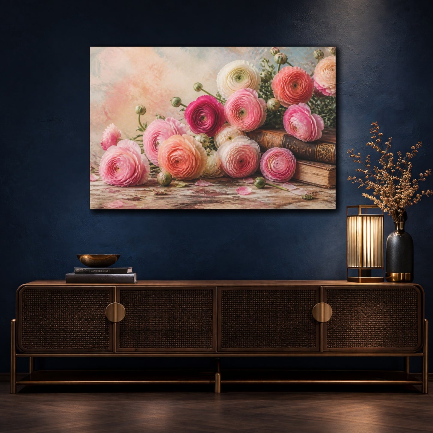 Mockup 4. Floral Ranunculus Bouquet shown as canvas print