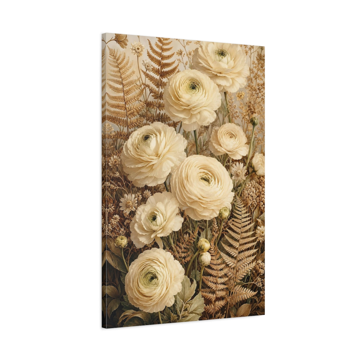 Main Mockup. Floral Ranunculus Flowers Cream Floral shown as canvas print