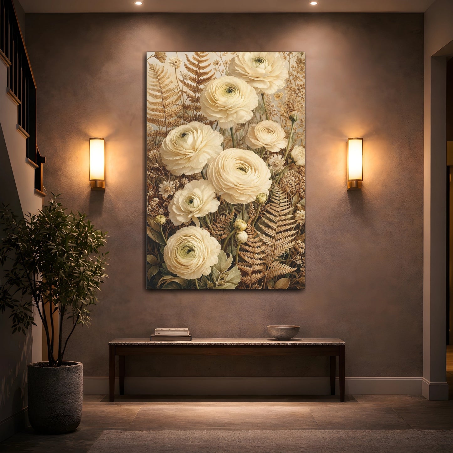 Mockup 2. Floral Ranunculus Flowers Cream Floral shown as canvas print